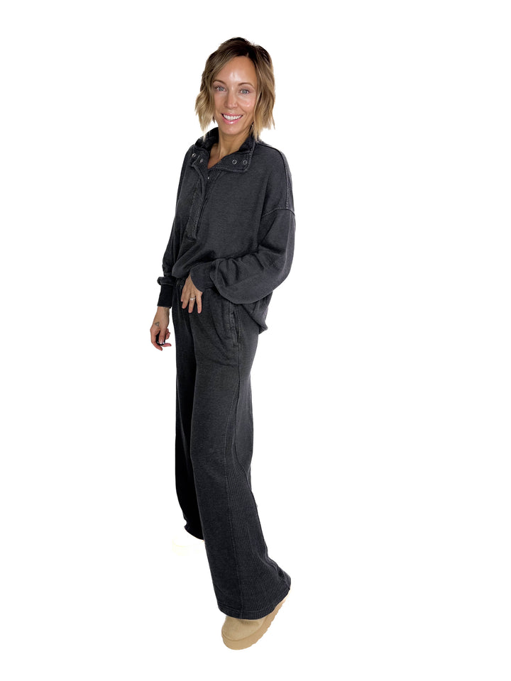 Margot Waffle Contrast Pant- WASHED BLACK