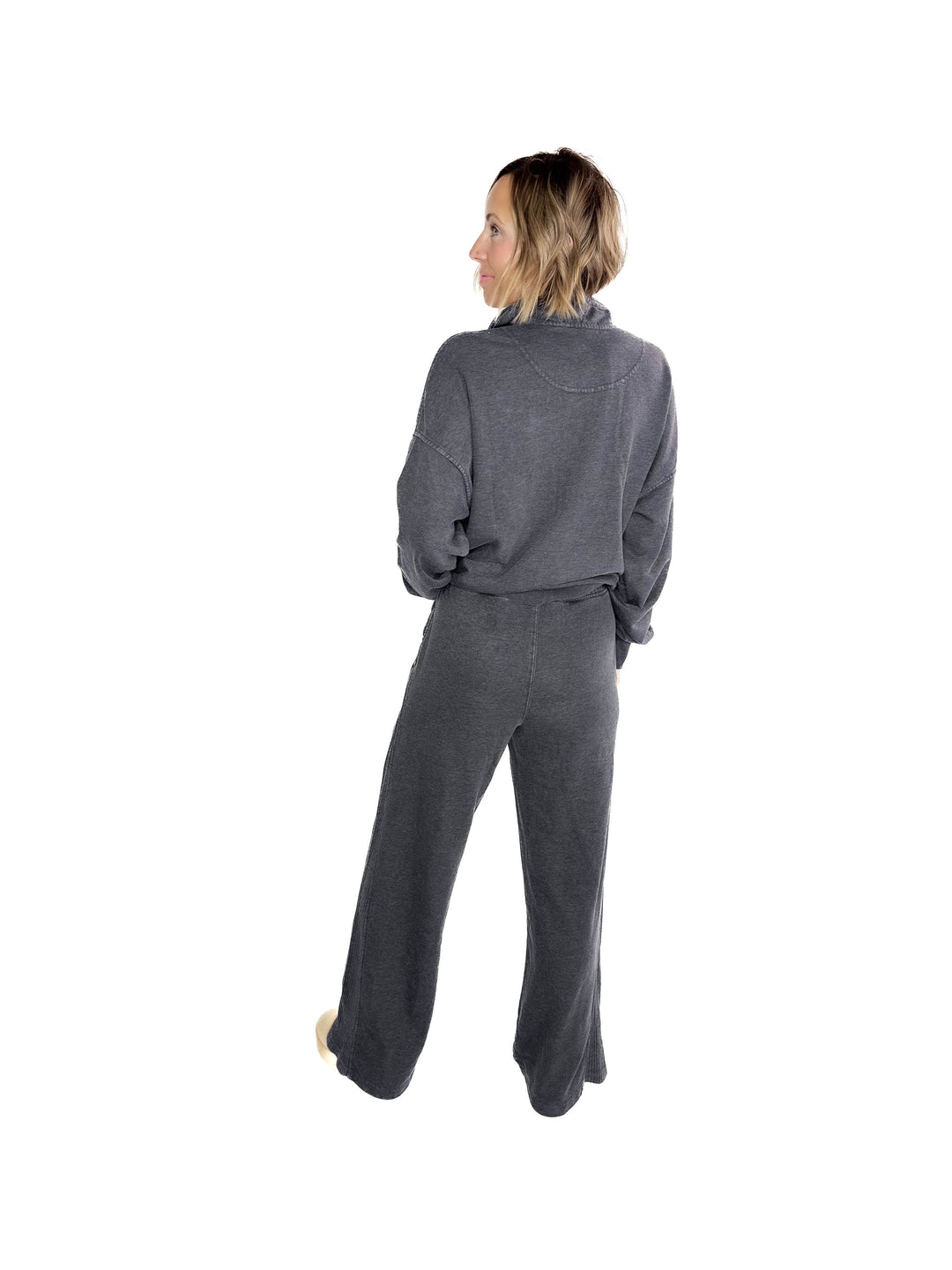 Margot Waffle Contrast Pant- WASHED BLACK