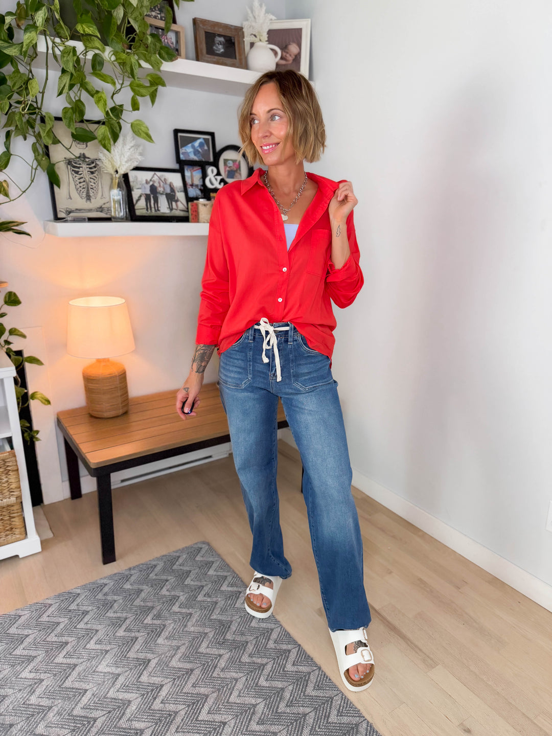Free Spirit Cotton Blend Button Down- LAVA