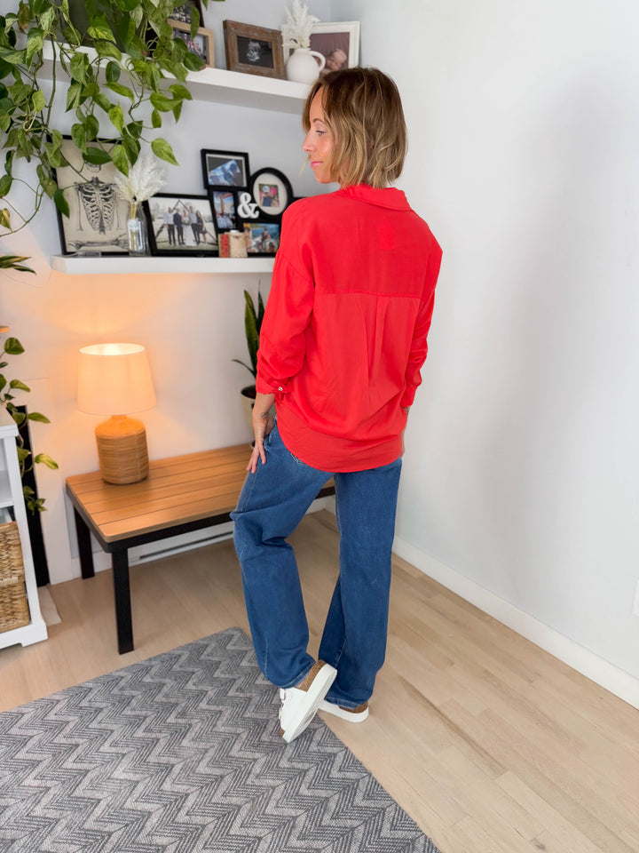 Free Spirit Cotton Blend Button Down- LAVA