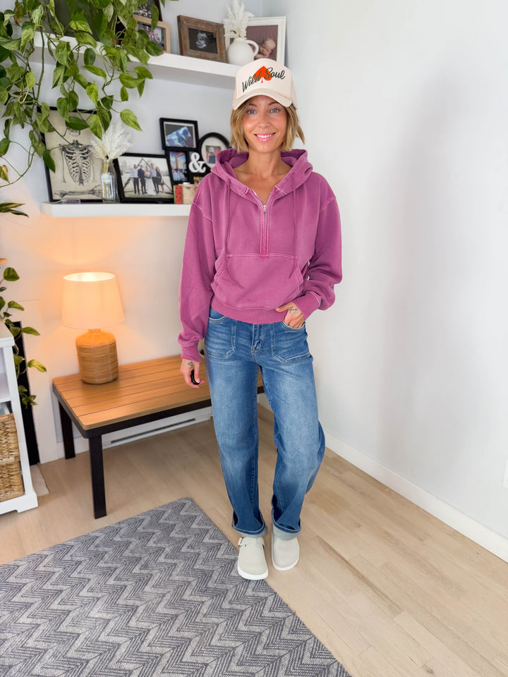 Palena Washed Fleece Hoodie- PLUM