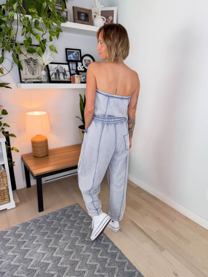 Seaport Strapless Barrel Jumpsuit- CLOUD