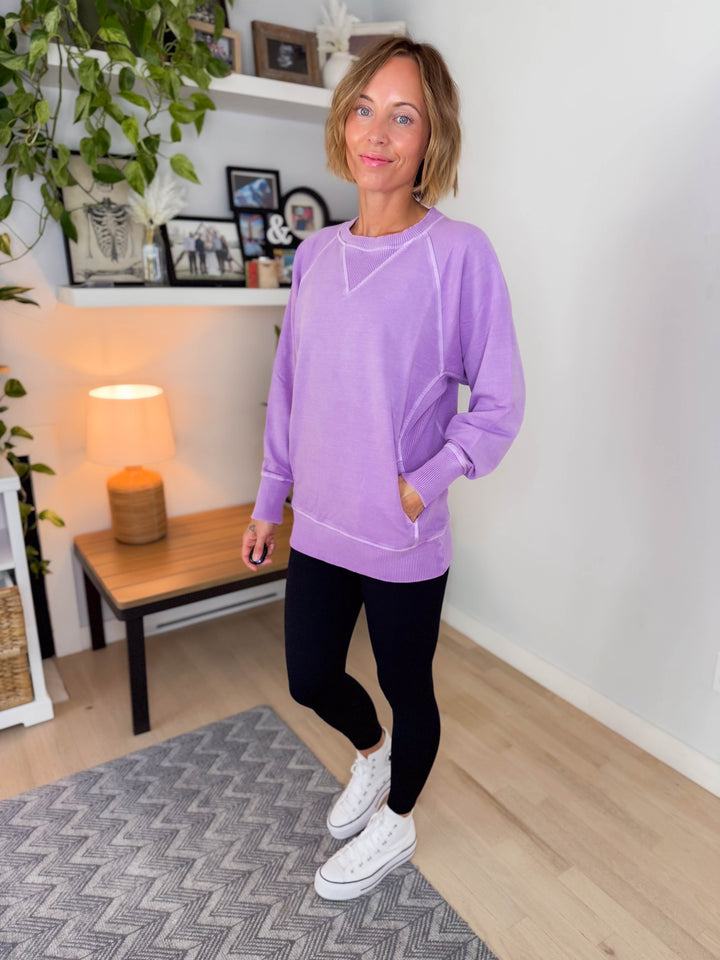 Juliet Washed Tunic Sweatshirt- BRIGHT LAVENDER