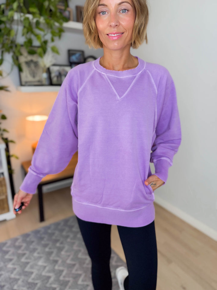 Juliet Washed Tunic Sweatshirt- BRIGHT LAVENDER