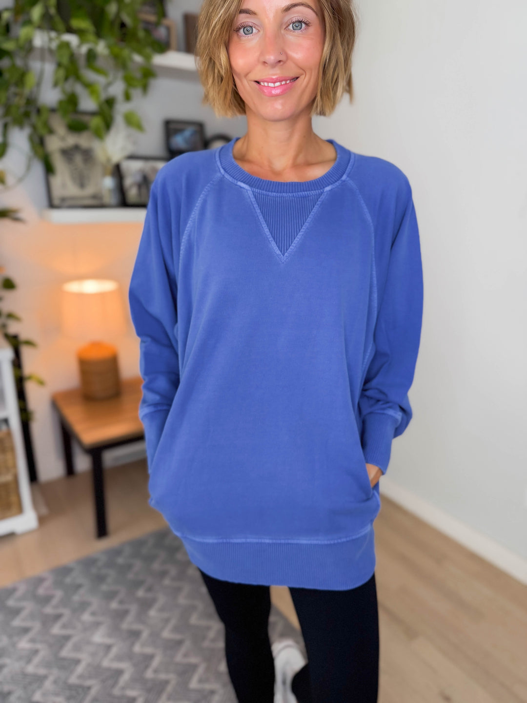 Juliet Washed Tunic Sweatshirt- BRIGHT BLUE
