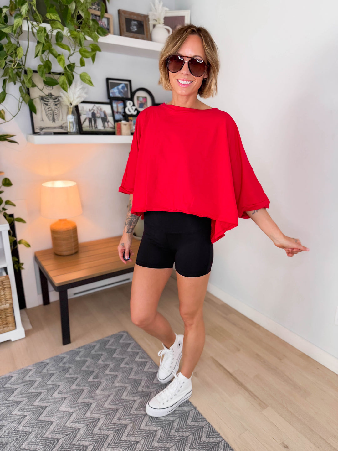 Cape Cod Stretch Cotton Boxy Tee- RED