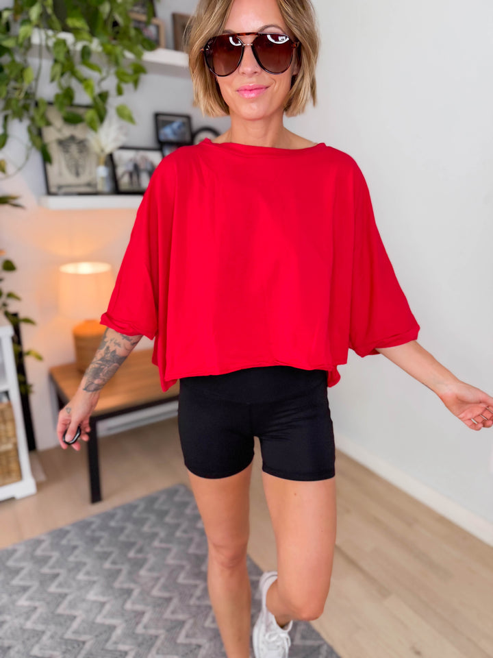 Cape Cod Stretch Cotton Boxy Tee- RED