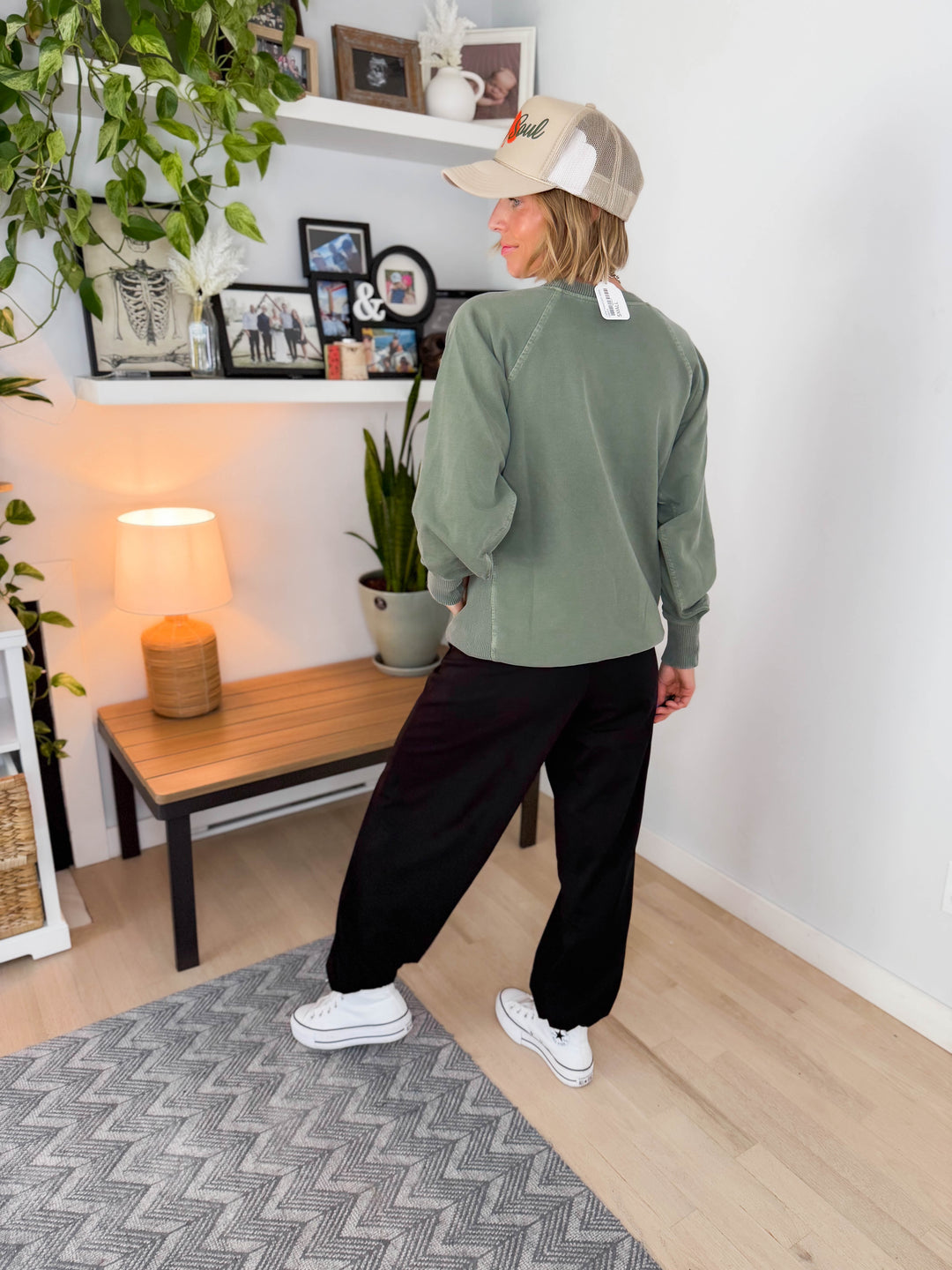 Juliet Washed Tunic Sweatshirt- ARMY GREEN