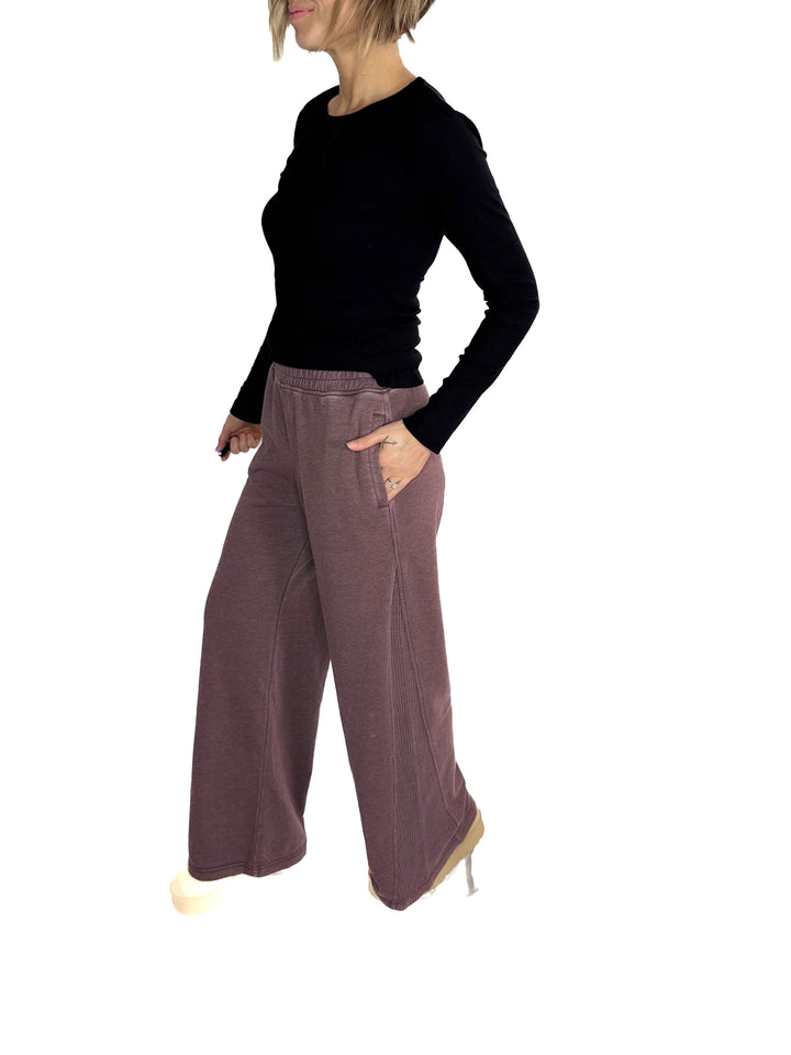 Margot Waffle Contrast Pant- DARK CHERRY