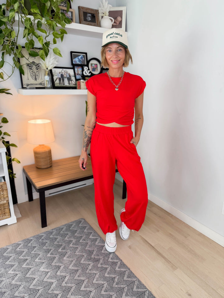 Mari Stretch Cotton Crossover Set- RED