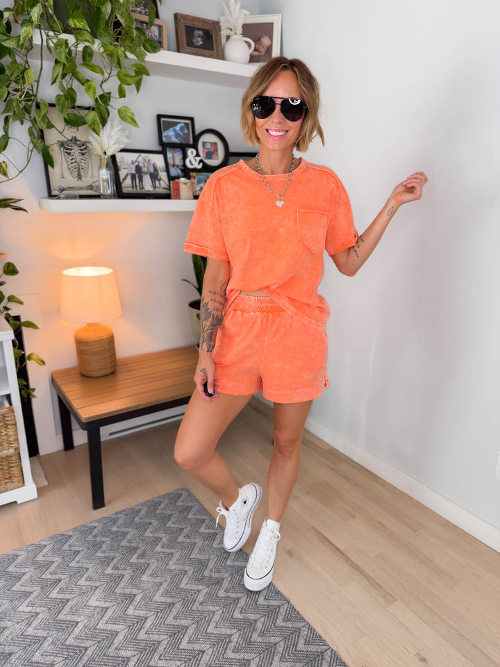Toro Washed Cotton Shorts Set- ORANGE