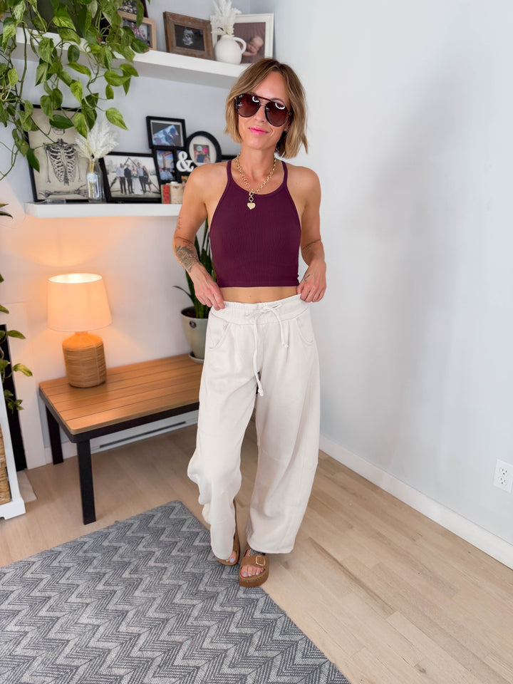 Knock Out Halter Seamless Top- WINE
