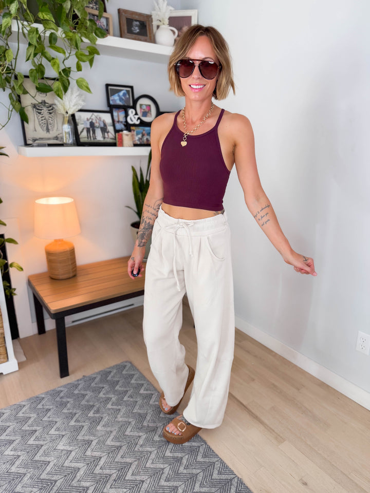 Huxlee Cotton Blend Barrel Jogger- BEIGE