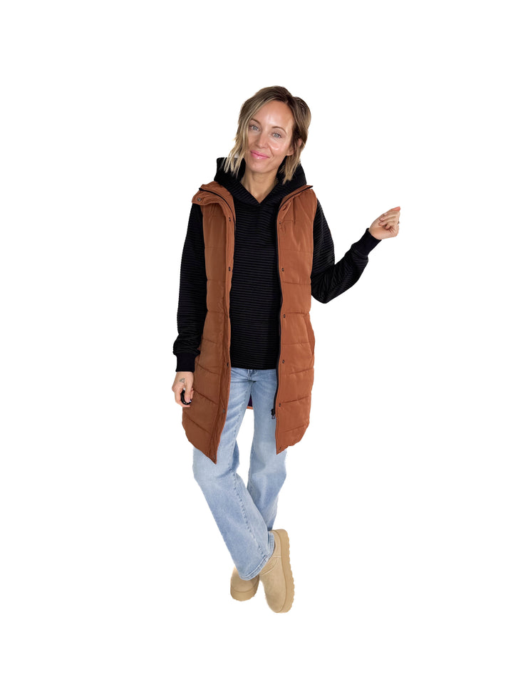 MICHELLE MAE Harlow Cling-Free Longline Vest- CINNAMON