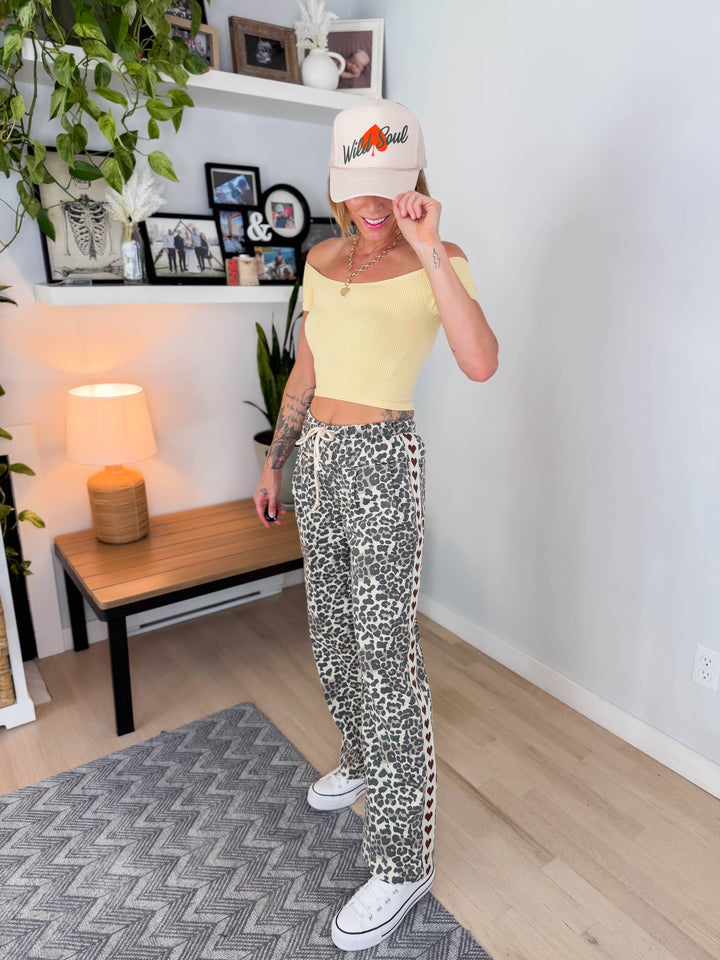 Coraline Heavy Cotton Drawstring Pant- LEOPARD/BROWN HEART