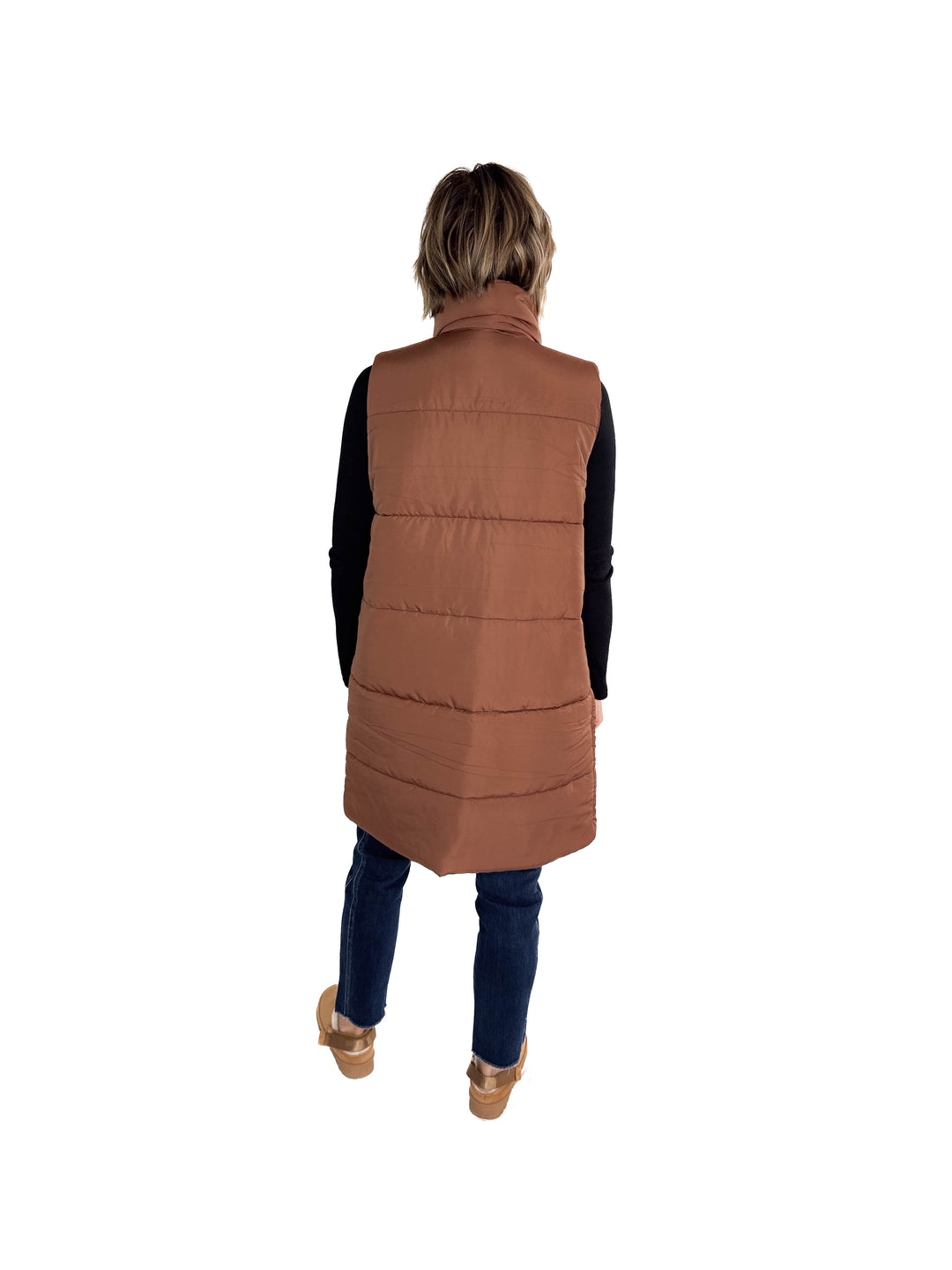 Remington Longline Puffer Vest- CAMEL BROWN