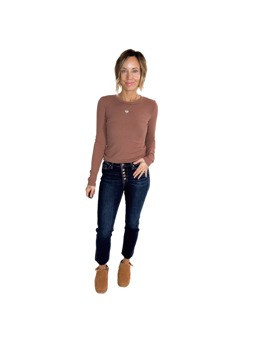Beth Ribbed  Long Sleeve- RED BEAN-FINAL SALE