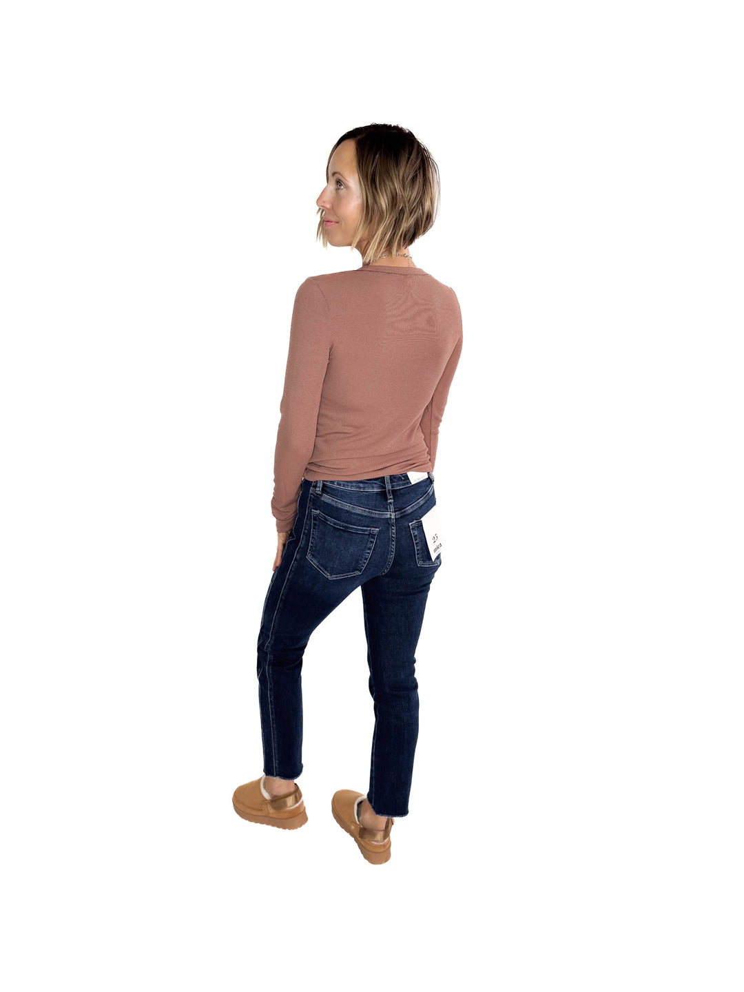 Beth Ribbed  Long Sleeve- RED BEAN-FINAL SALE