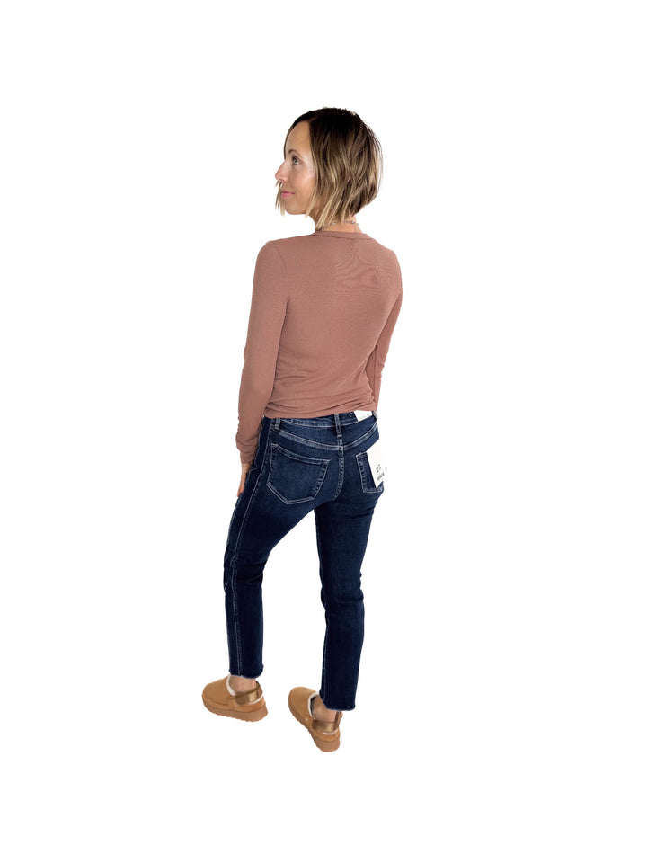 Beth Ribbed  Long Sleeve- RED BEAN-FINAL SALE
