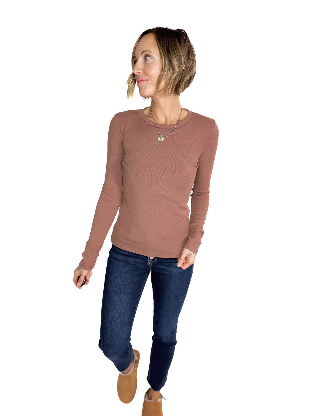 Beth Ribbed  Long Sleeve- RED BEAN-FINAL SALE