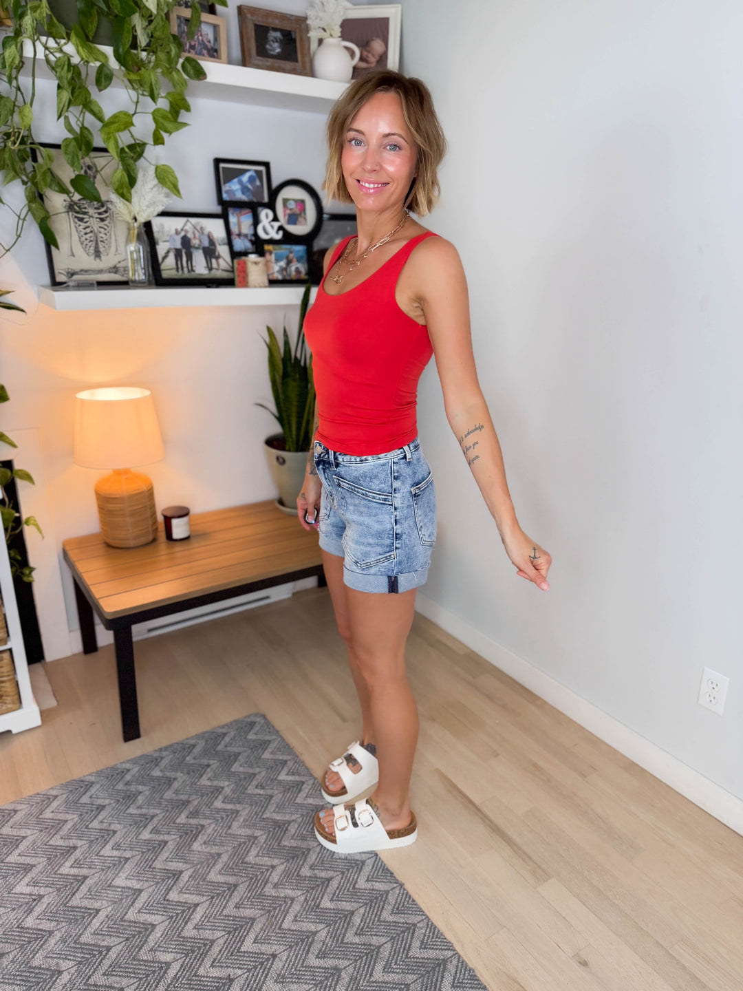 Indio Double Lined Jersey Tank- TOMATO