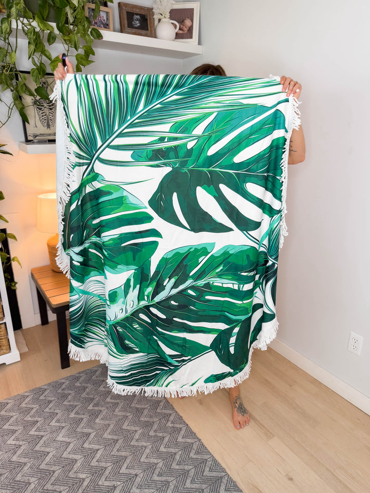 Beach Towel- GREEN PALM TROPICS