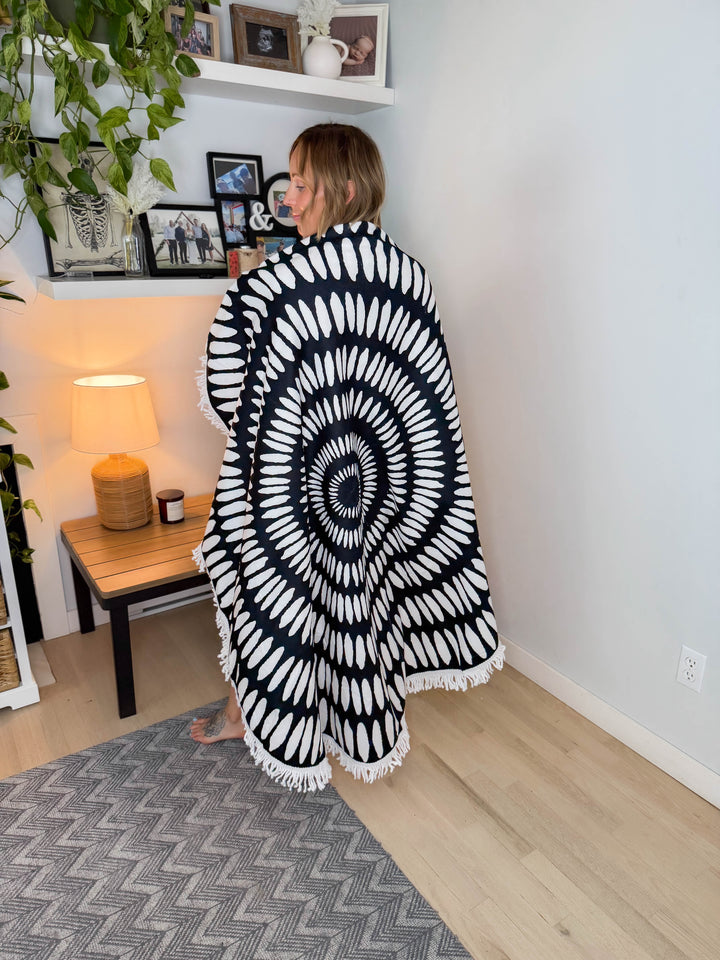 Beach Towel- BLACK AND WHITE SPIRAL