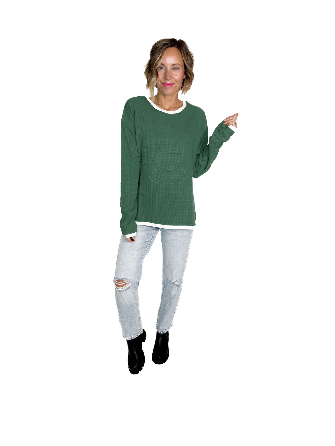 Christmas Smiley Waffle Pullover