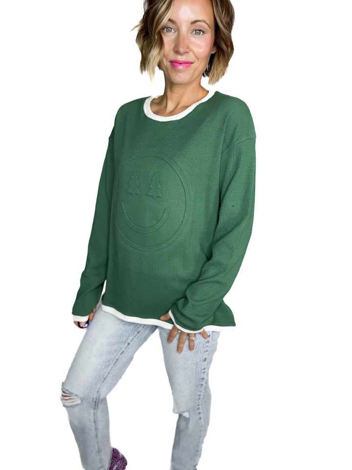 Christmas Smiley Waffle Pullover