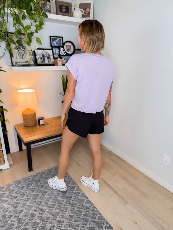Karina Washed Cotton Tee- BRIGHT LAVENDER