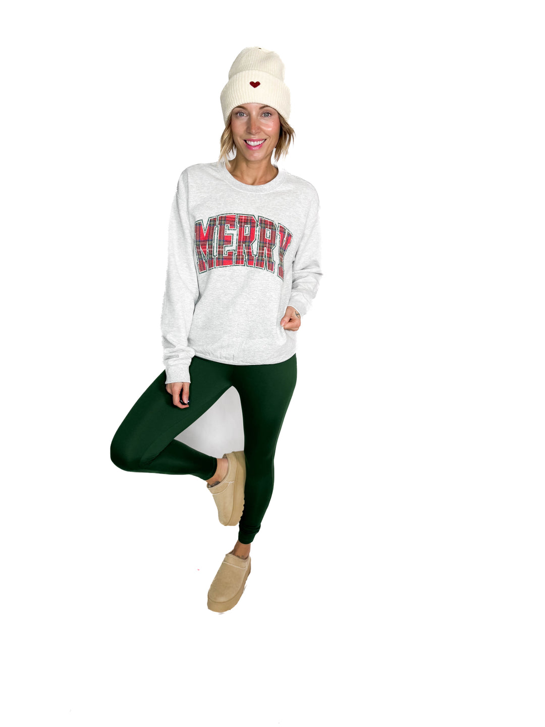 Merry Glitter Plaid Crewneck- ASH