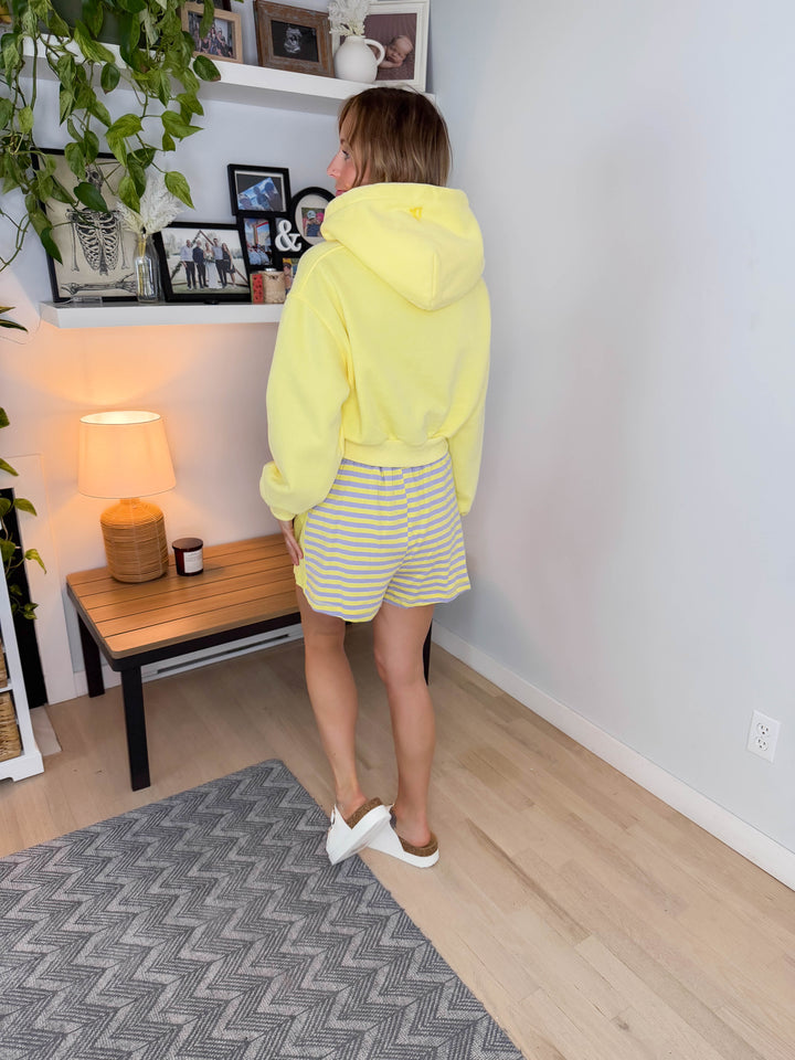 Penelope Cropped Fleece Hoodie- YELLOW