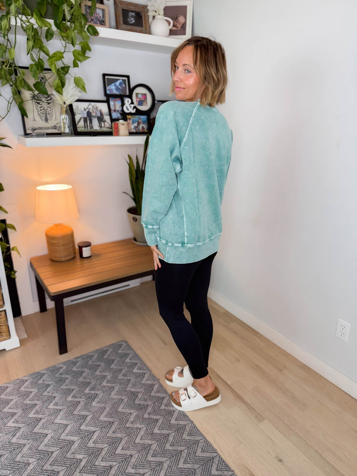 Jane Washed Tunic Pullover- DARK GREEN