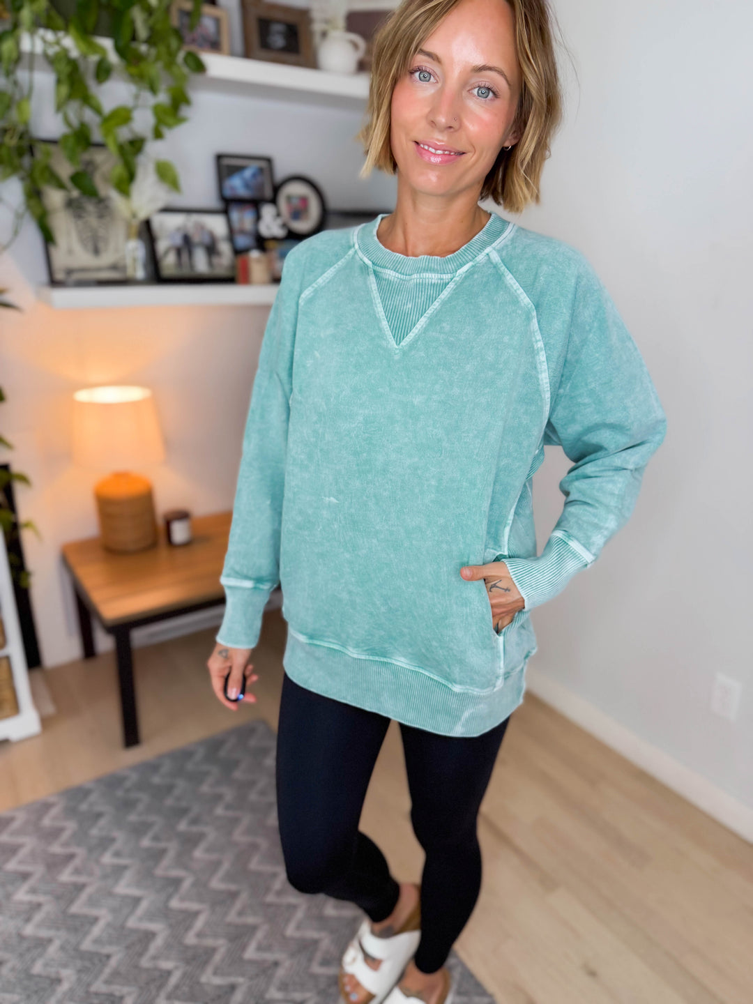 Jane Washed Tunic Pullover- DARK GREEN