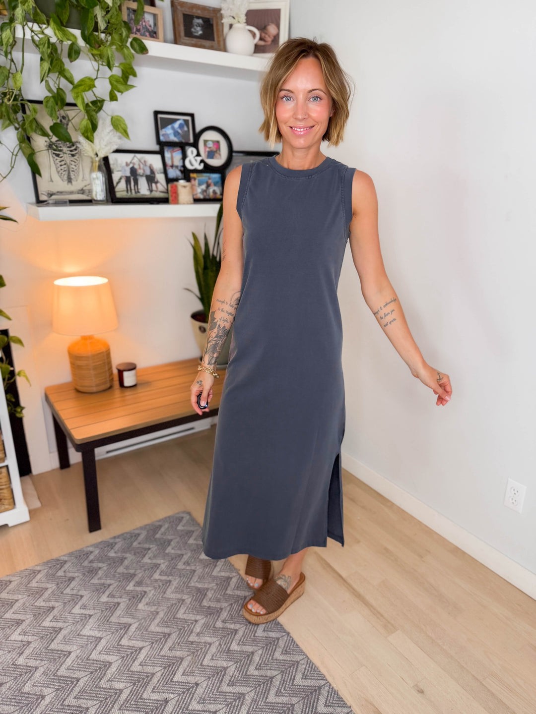 Darina Cotton Midi Shirt Dress- NAVY
