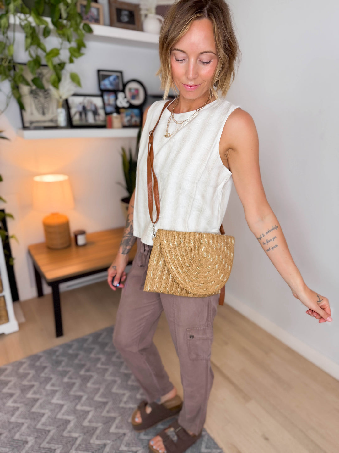 Golden Hour Straw Clutch Bag