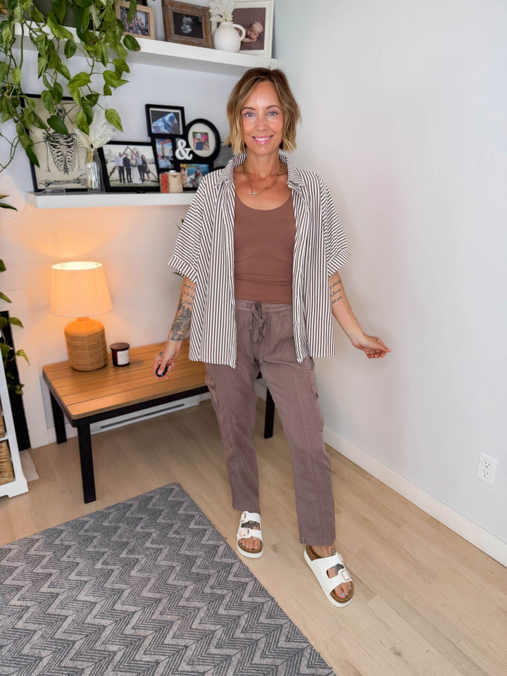 Hayden Stretch Cotton Button Down- MOCHA