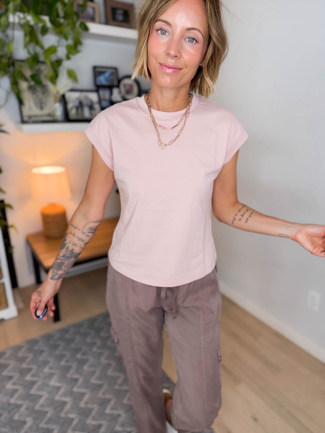 Belly Cap Sleeve Cotton Tee- DUSTY PINK
