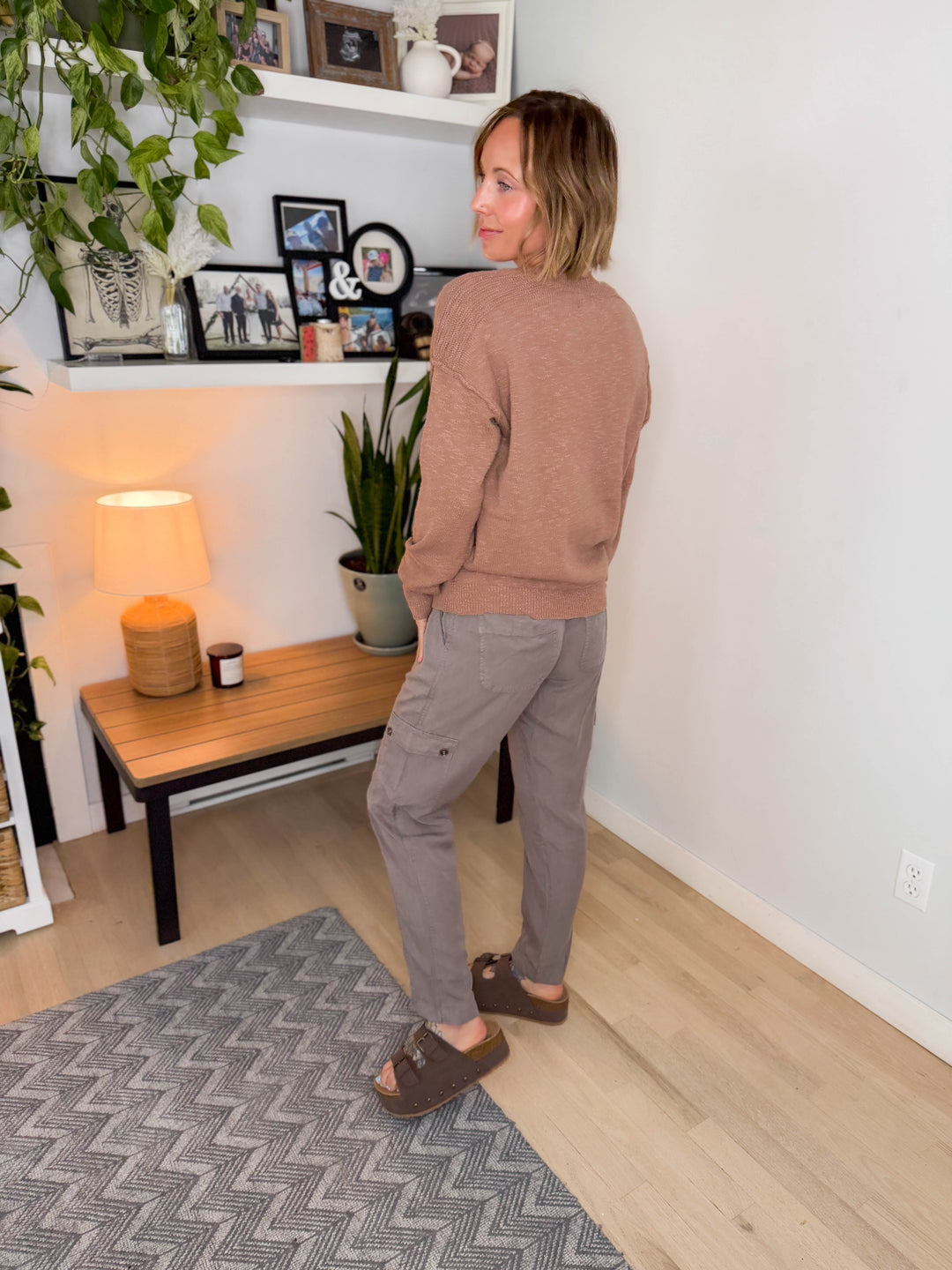 Boardwalk Raw Henley Long Sleeve Sweater- TERRACOTTA