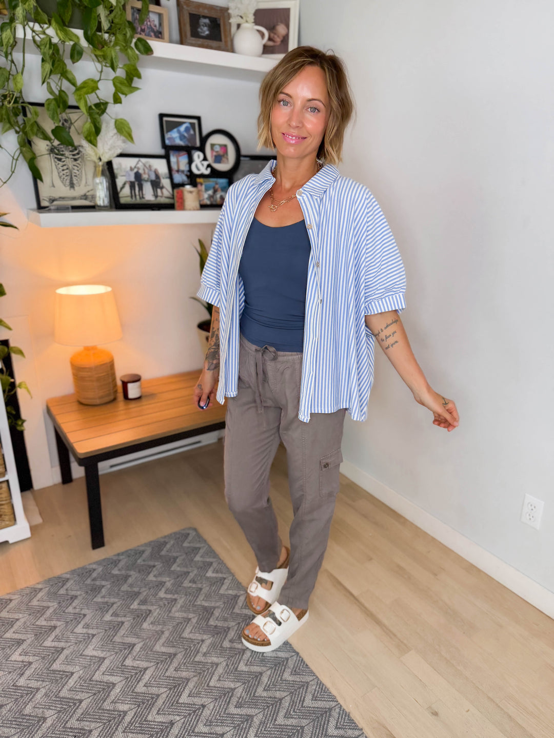 Hayden Stretch Cotton Button Down- CORNFLOWER