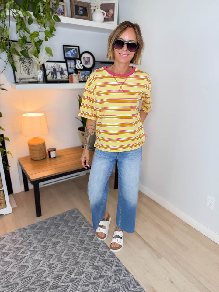 Zara Striped Relaxed Tee- YELLOW COMBO