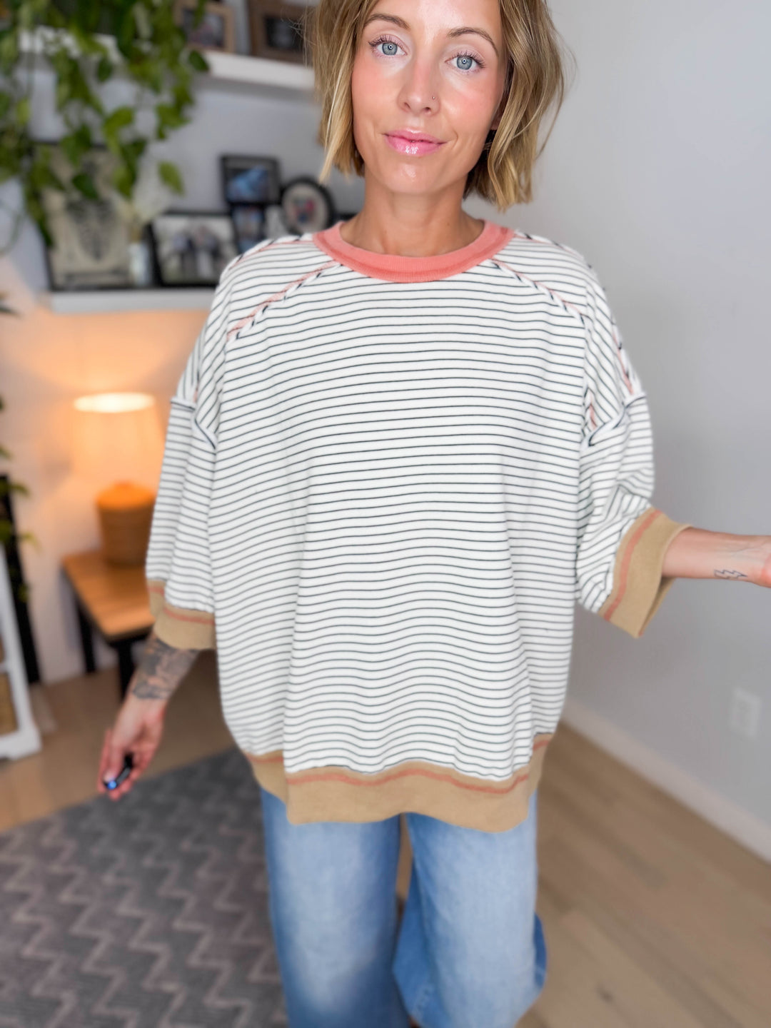 Mirelle 1/2 Sleeve Pullover- OATMEAL LATTE