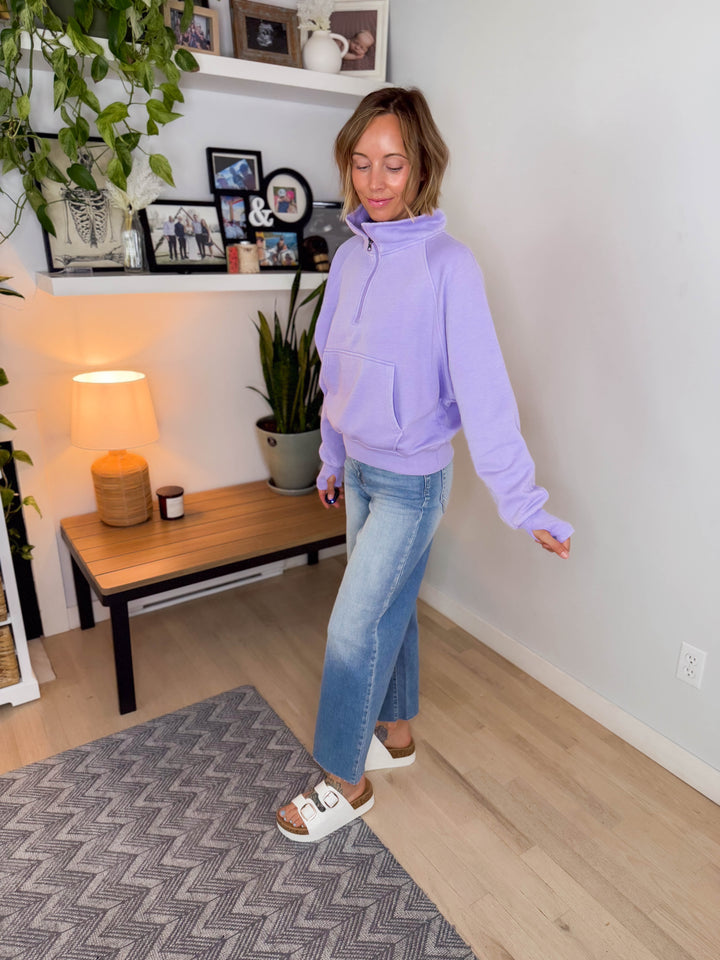 Ailany Washed Quarter Zip Sweatshirt- LAVENDER