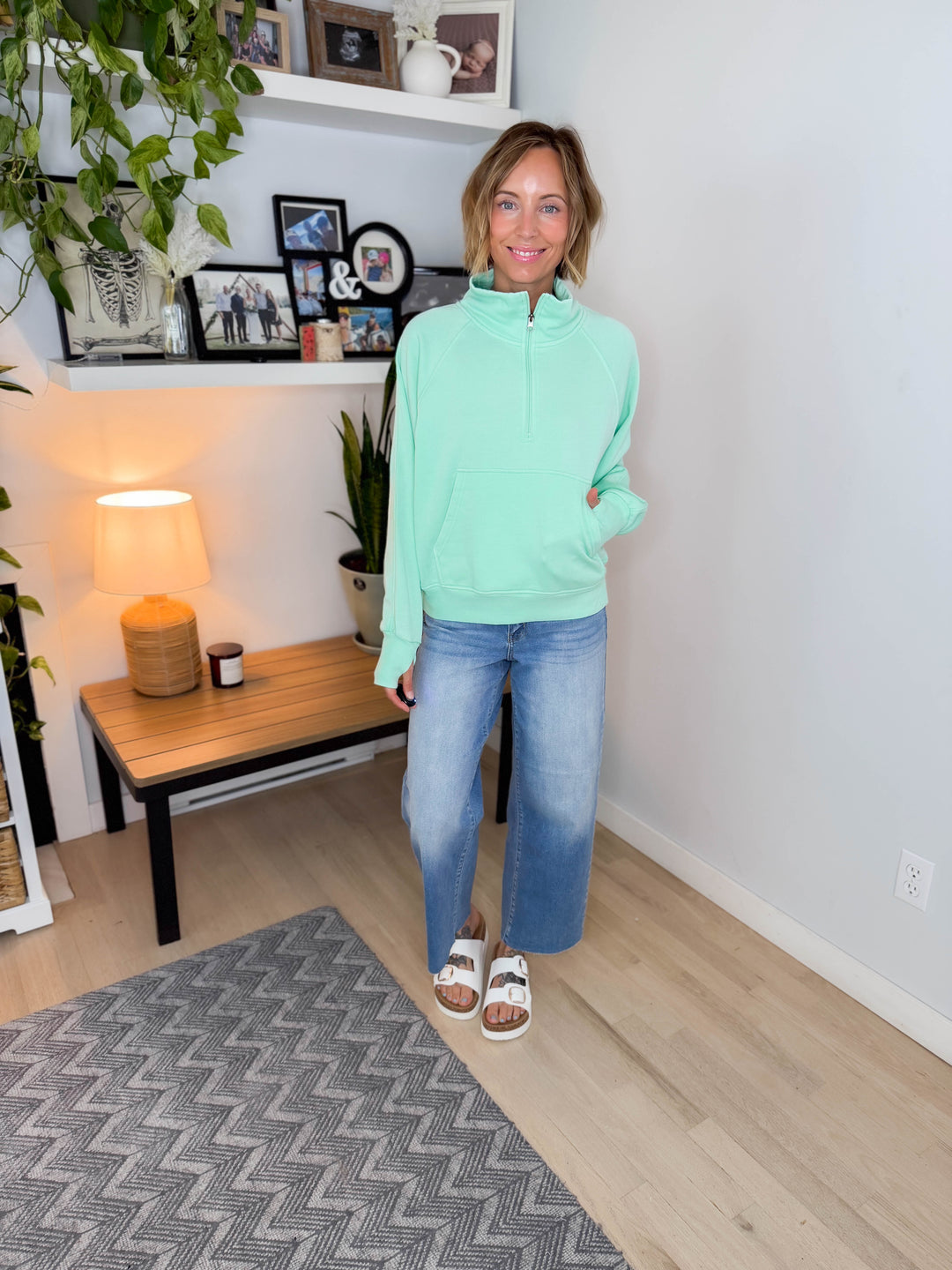 Ailany Washed Quarter Zip Sweatshirt- MINT