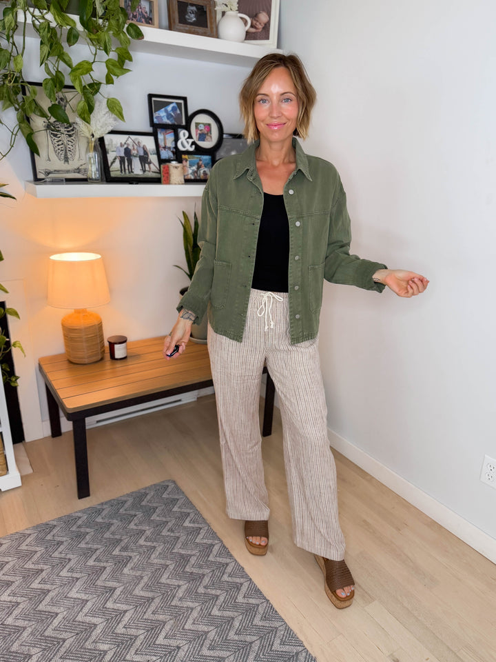 Genevieve Washed Cotton Twill Jacket- OLIVE