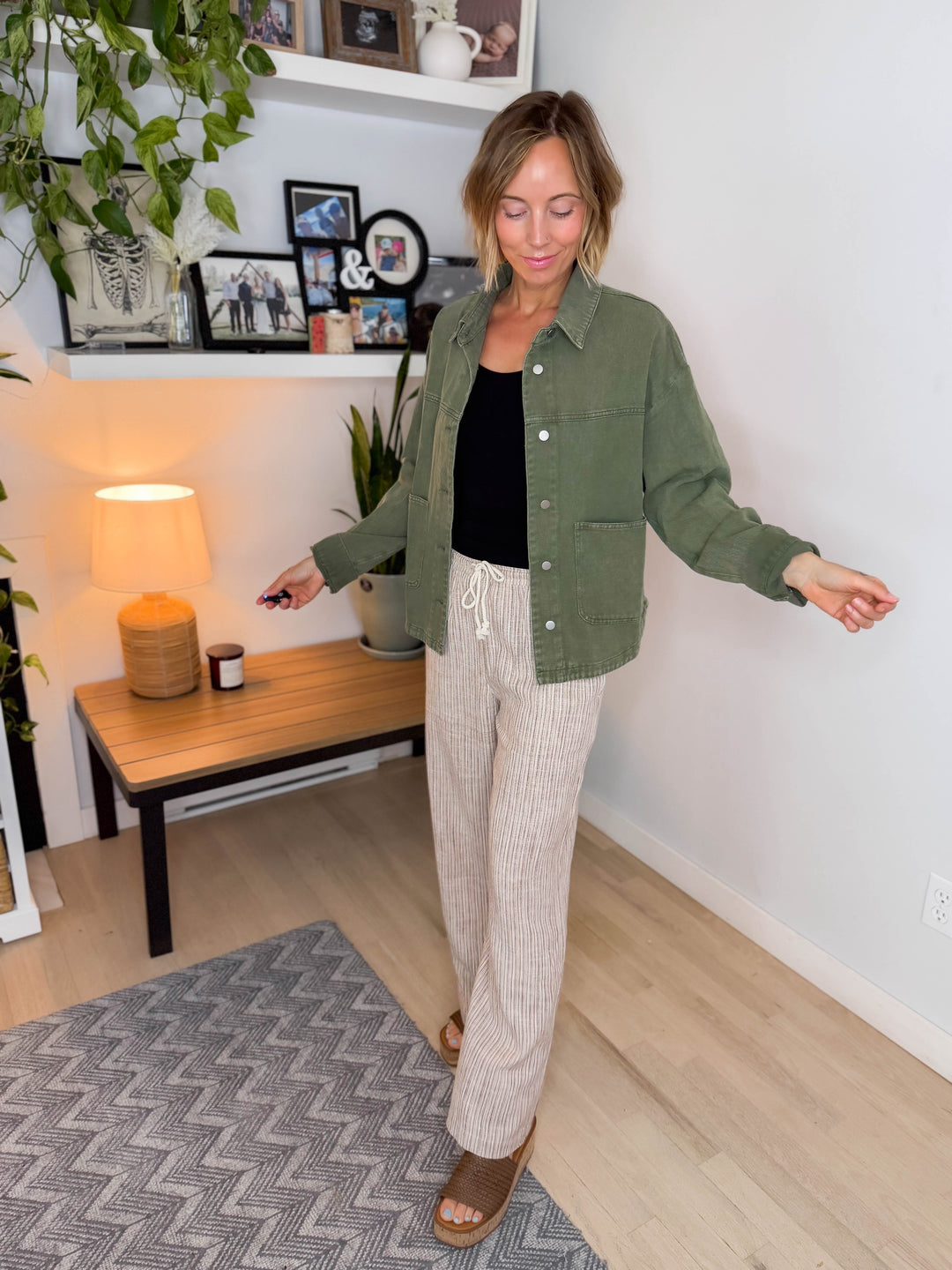 Genevieve Washed Cotton Twill Jacket- OLIVE