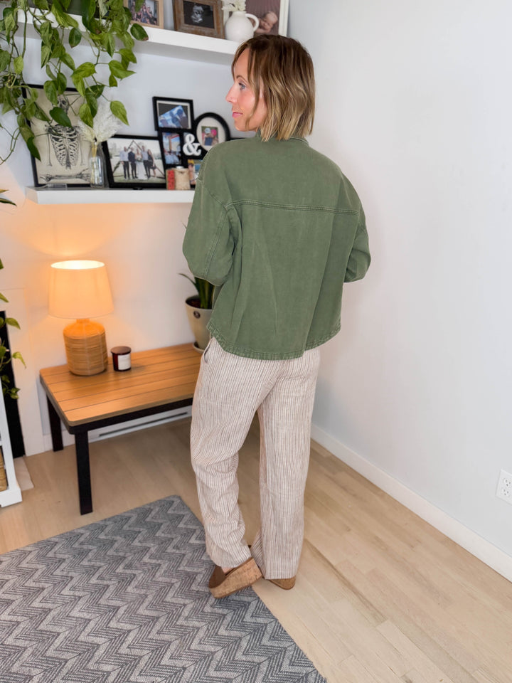 Genevieve Washed Cotton Twill Jacket- OLIVE