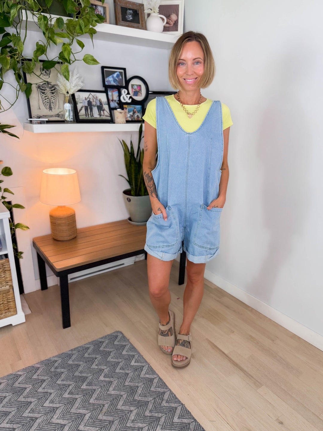 Zorelle Denim Romper- LIGHT WASH