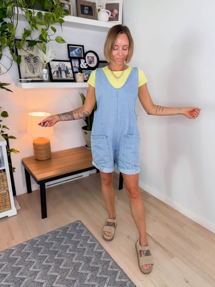 Zorelle Denim Romper- LIGHT WASH