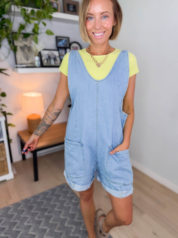 Zorelle Denim Romper- LIGHT WASH